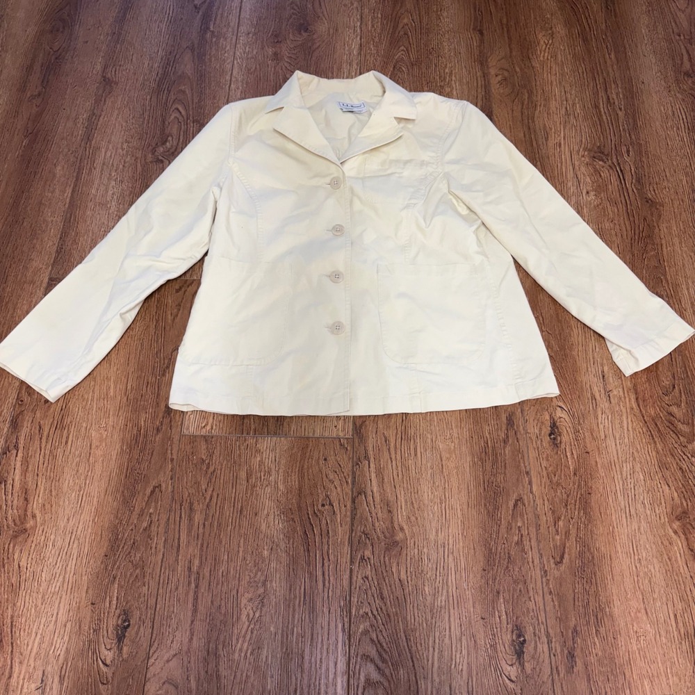 LL Bean Womens 10 Petite‎ 100% Cotton Lightweight Chore Jacket Pastel Yellow
